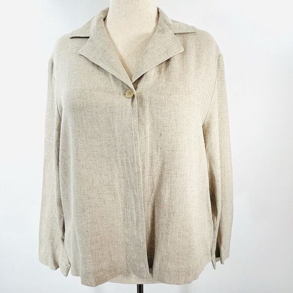 Vintage Eileen Fisher Jacket Women L Y2K Oatmeal Beige Lagenlook Boho Linen Top